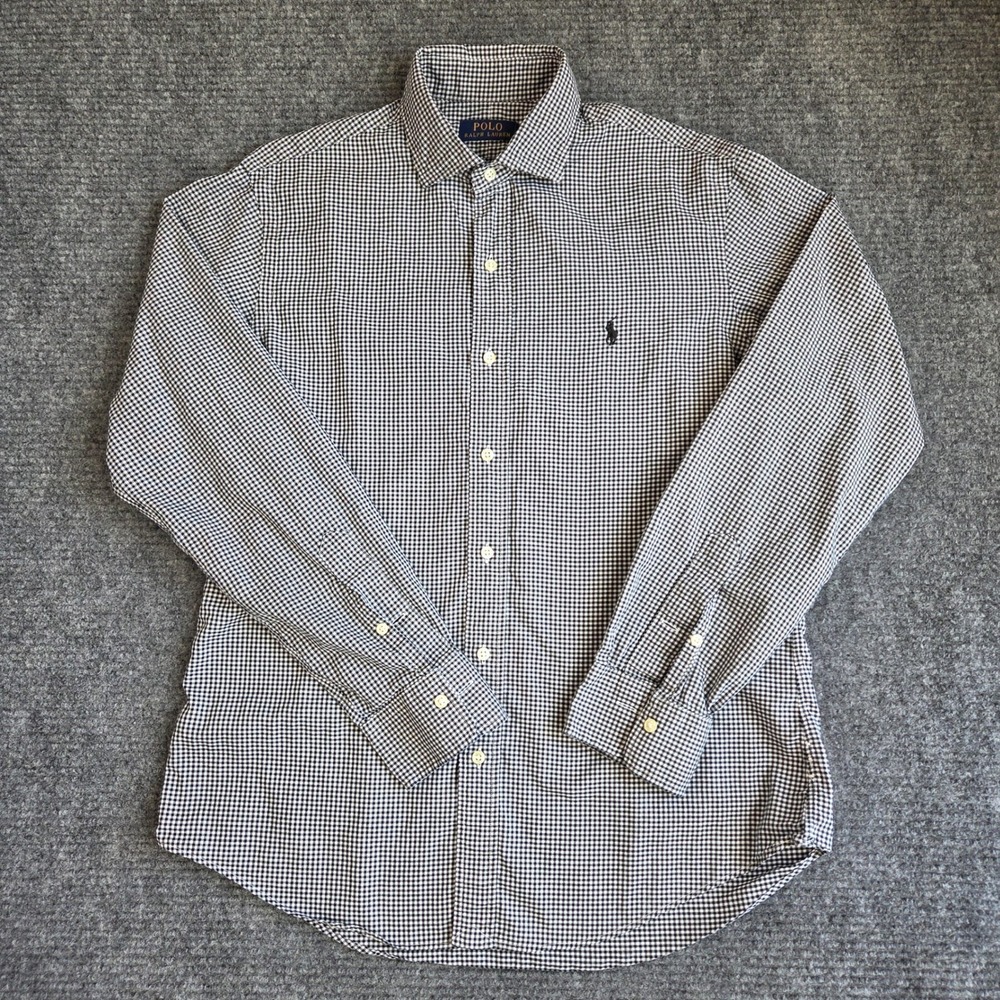 Polo Ralph Lauren Mens Medium Black White Gingham Button Down Shirt Long Sleeve